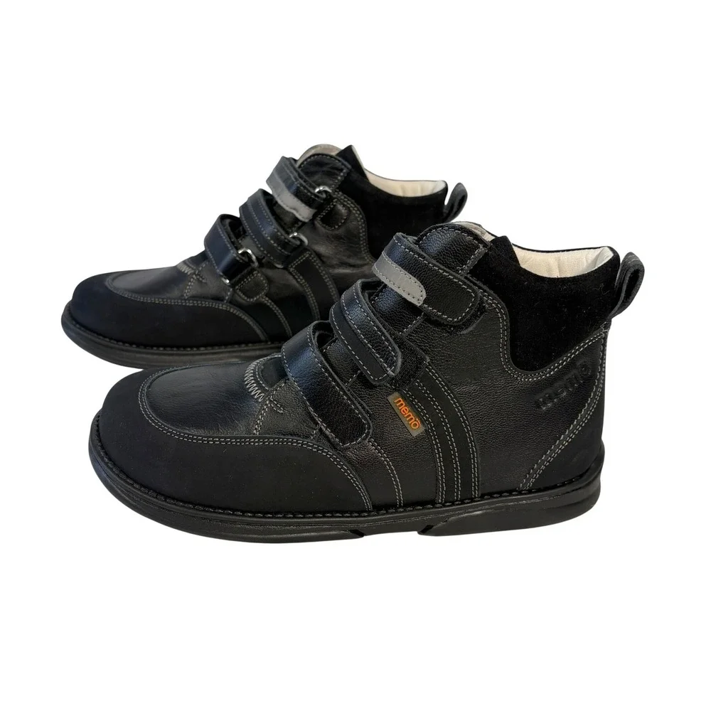 Memo Polo Orthopedic Boots Kids Size 35 3.5 Black Leather Triple Strap High Top